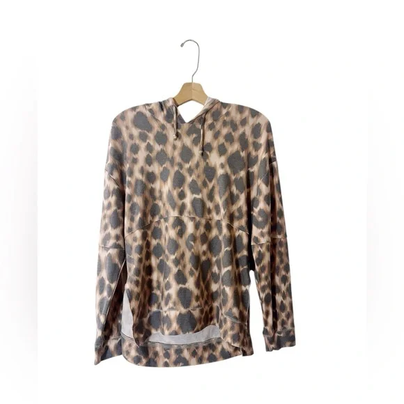 Free People Chaser Leopard Animal Print Hoodie Sweatshirt Cozy Long Sleeve - Picture 1 of 6